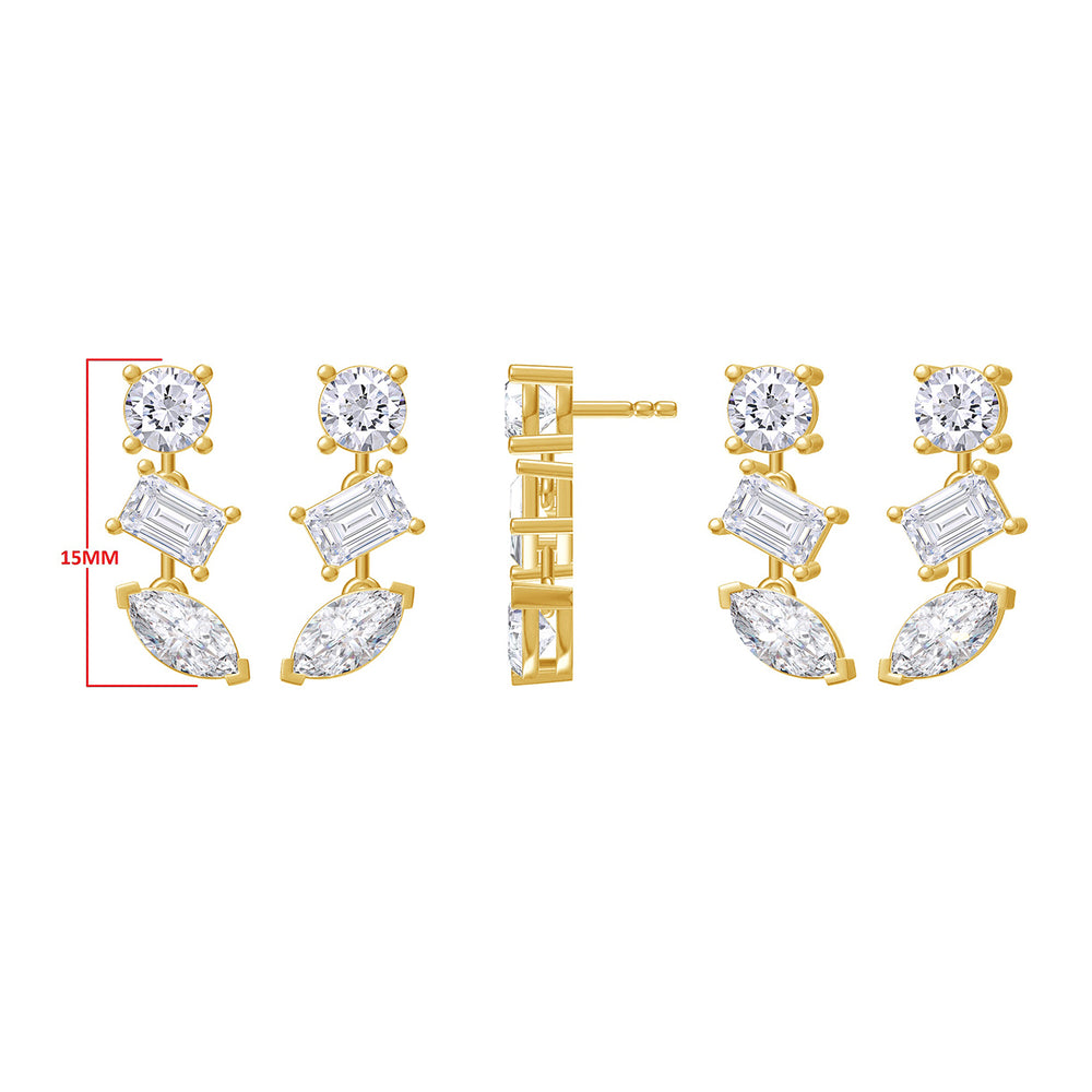 Multi-Shape Earrings For Women, 1.50 Carat Lab Grown Diamond 3-Stone Dangle Stud Earrings In 14K Solid Gold Earrings Jewelry Gifts For Her (1.50 Cttw)