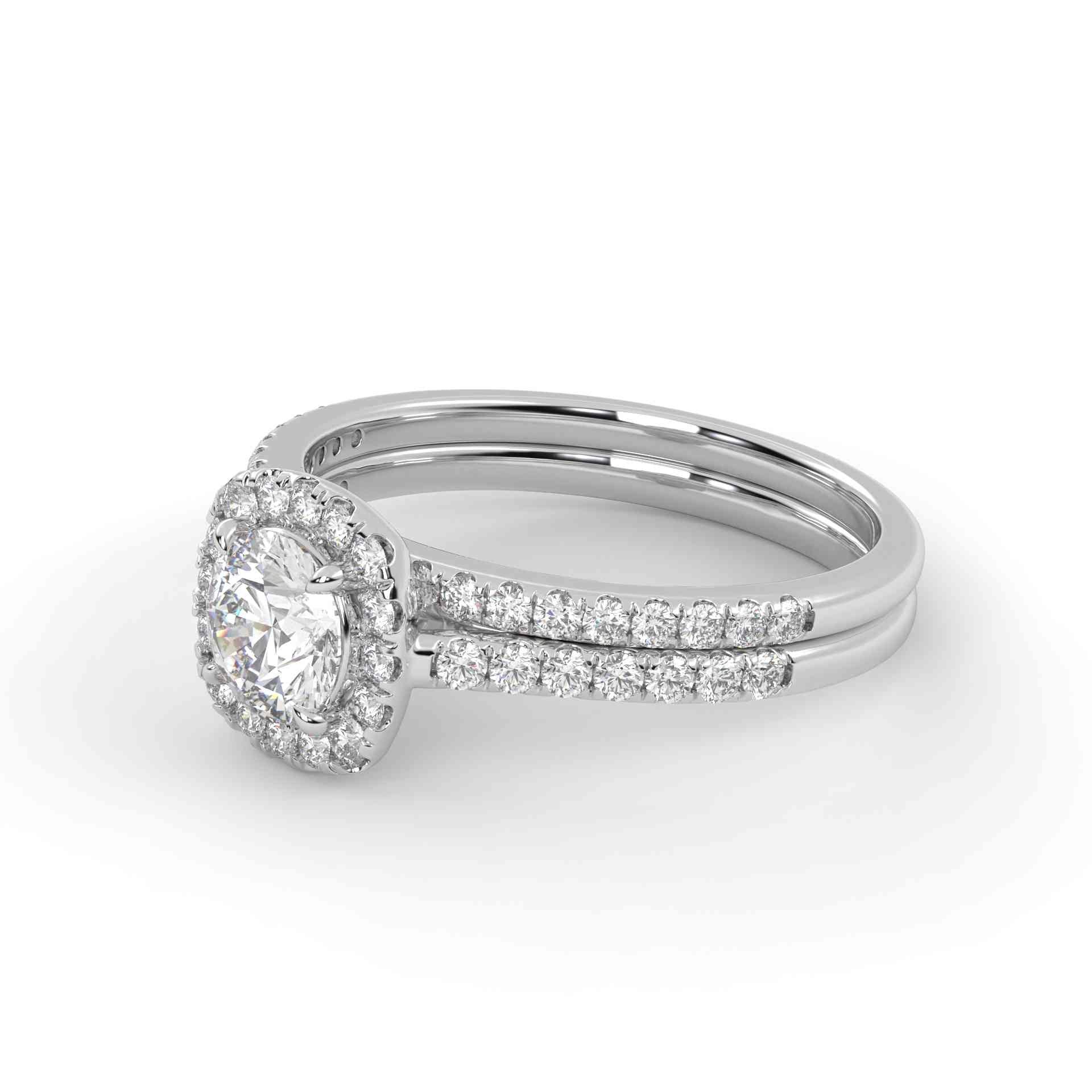 IGI Certified Halo Solitaire Bridal Ring Set