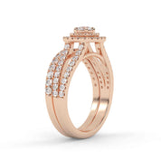 IGI Certified Double Halo Split Shank Bridal Ring Set