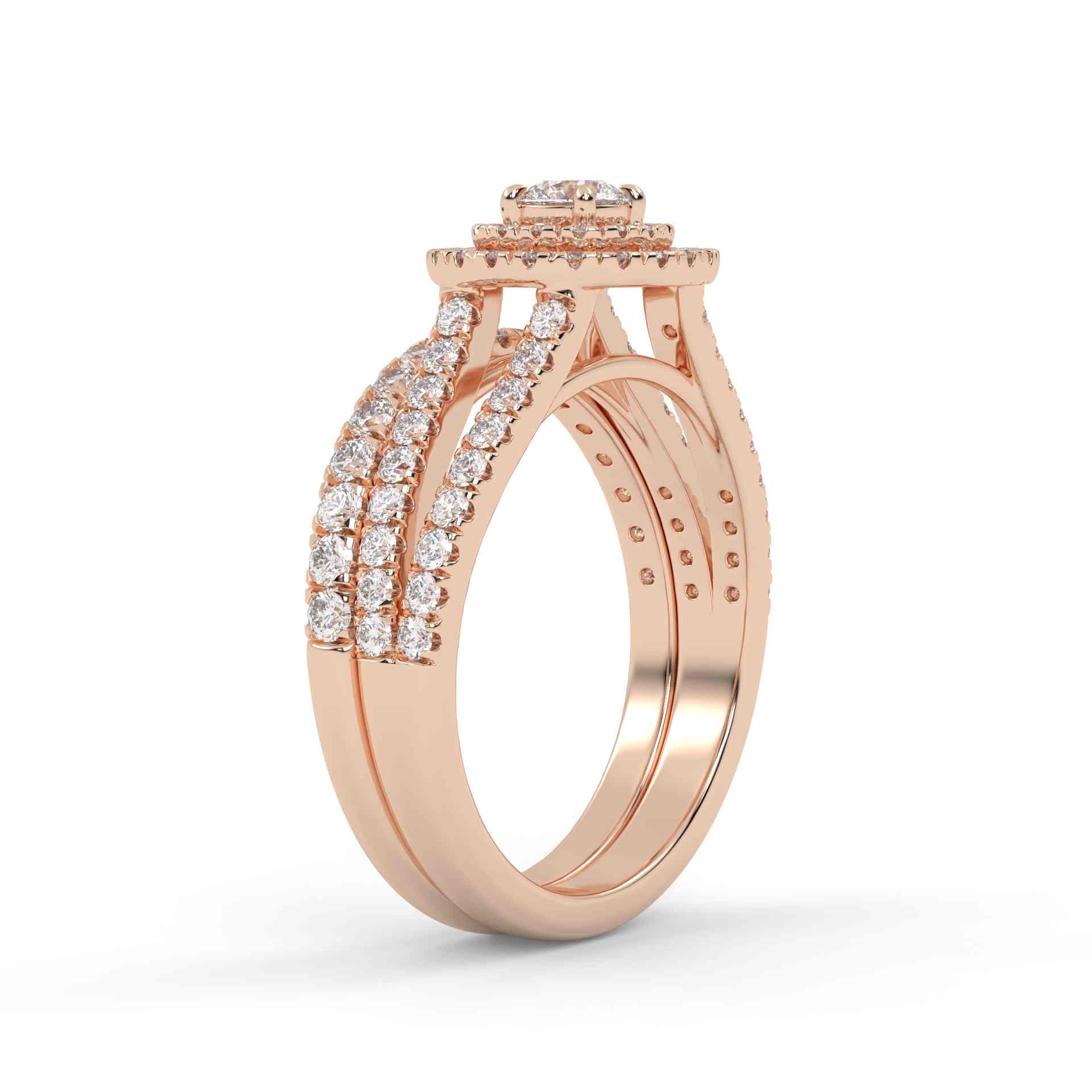 IGI Certified Double Halo Split Shank Bridal Ring Set