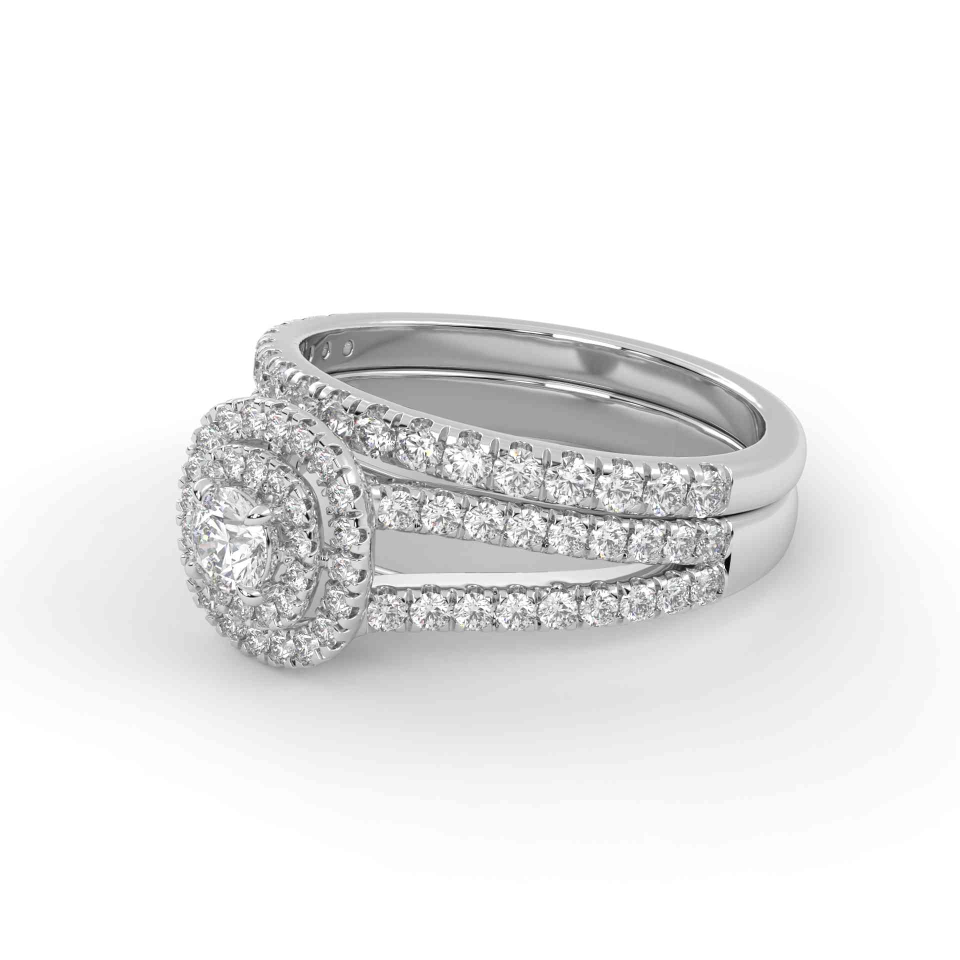 IGI Certified Double Halo Split Shank Bridal Ring Set