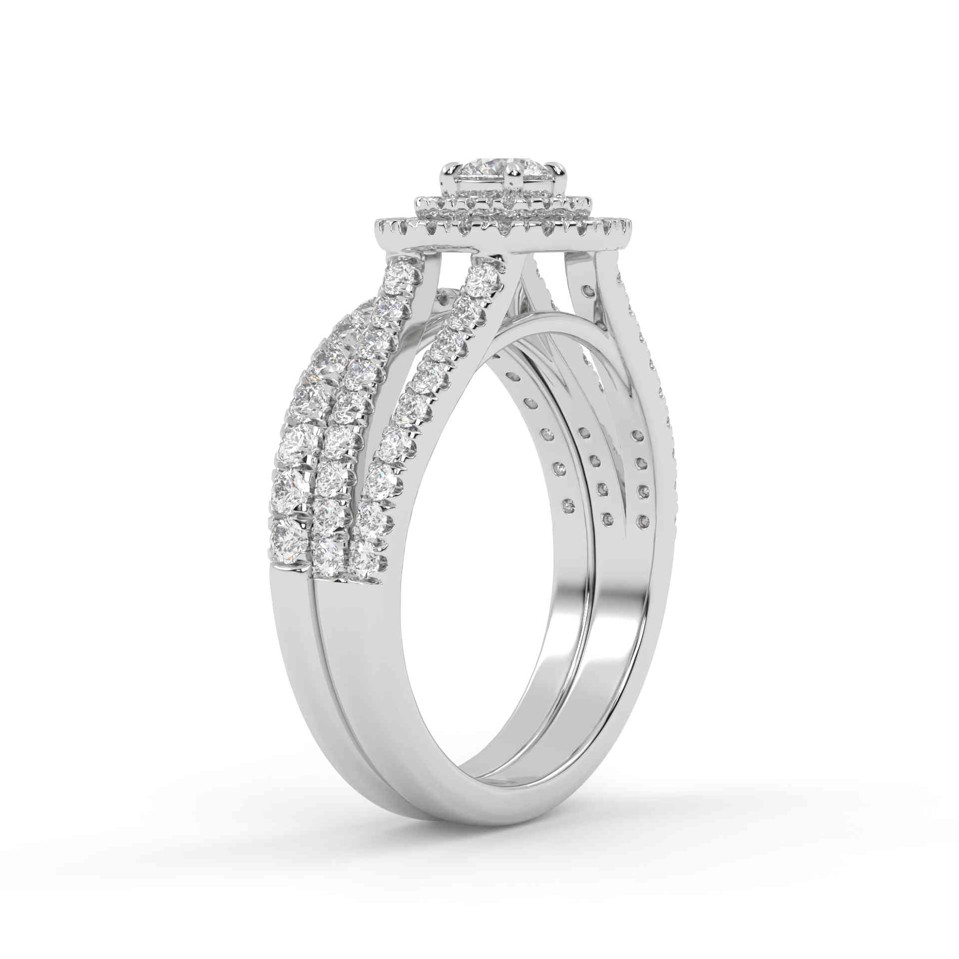 IGI Certified Double Halo Split Shank Bridal Ring Set