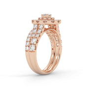 IGI Certified Round Shape Double Halo Split Shank Bridal Ring Set