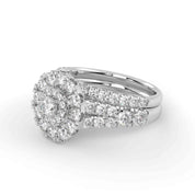 IGI Certified Round Shape Double Halo Split Shank Bridal Ring Set