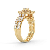 IGI Certified Round Shape Double Halo Split Shank Bridal Ring Set