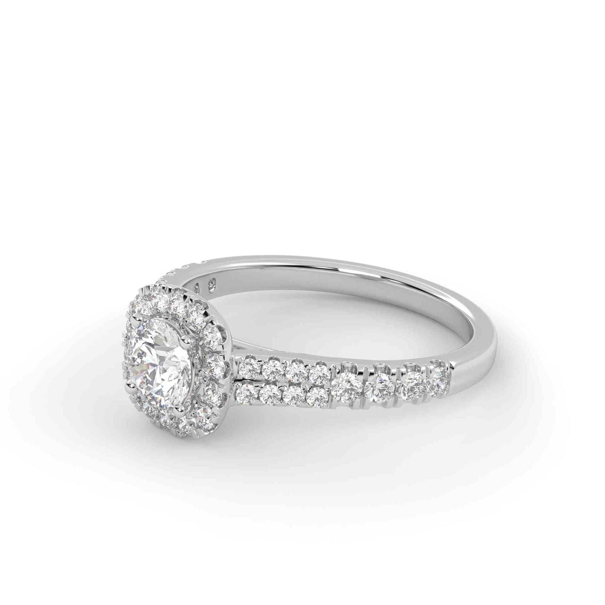 IGI Certified Round Shape Double Row Halo Solitaire Engagement Ring