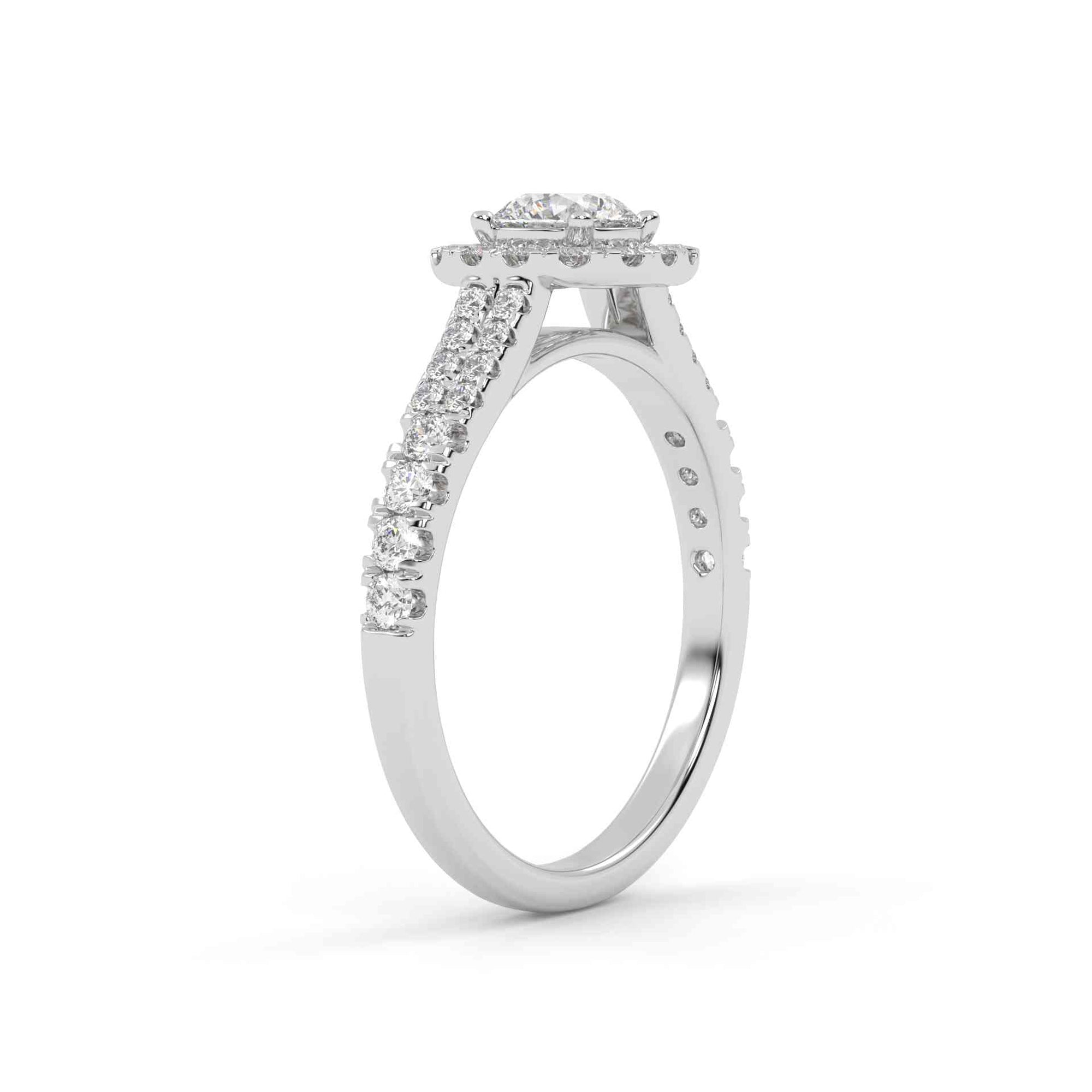 IGI Certified Round Shape Double Row Halo Solitaire Engagement Ring