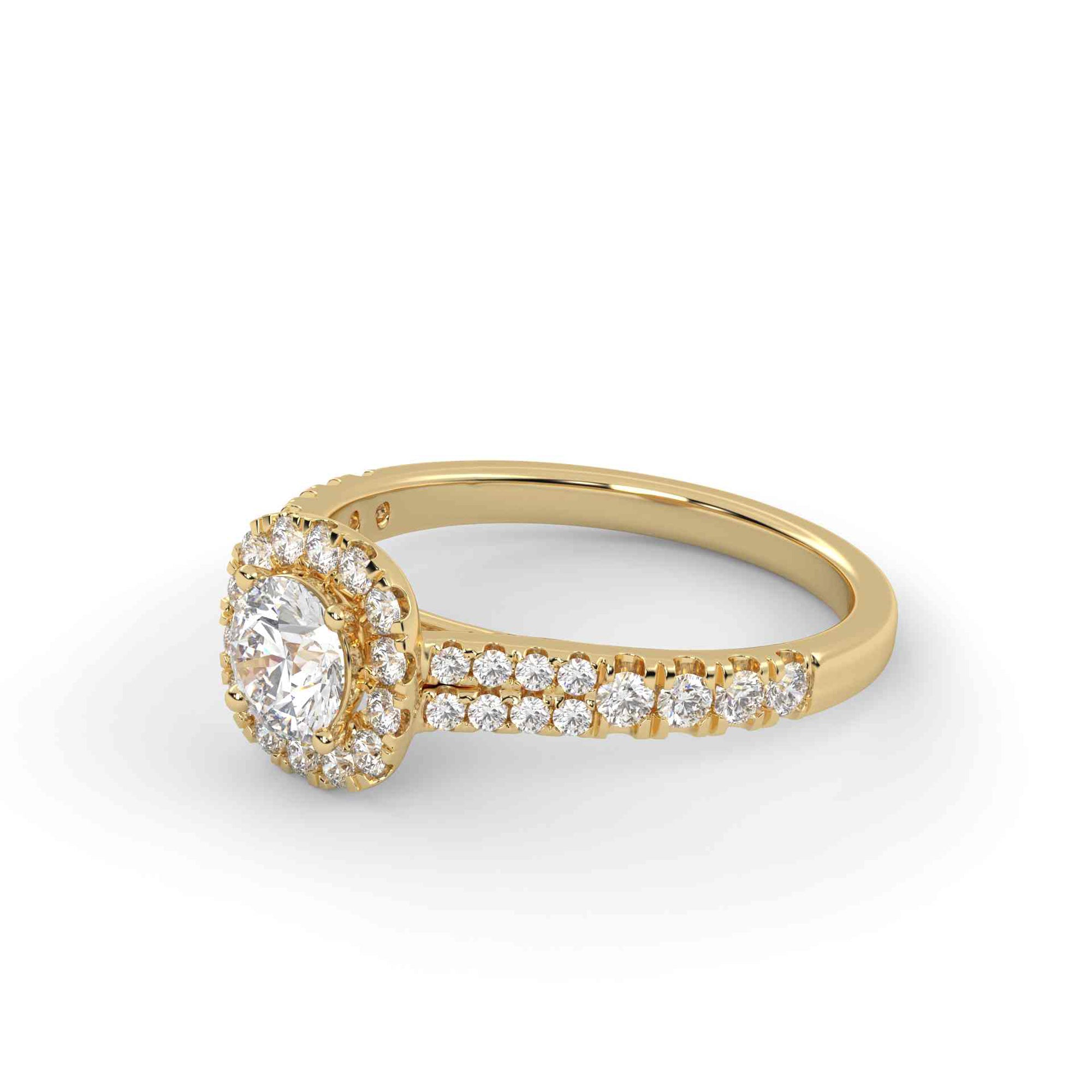 IGI Certified Round Shape Double Row Halo Solitaire Engagement Ring