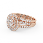 IGI Certified Round Shape Split Shank Double Halo Bridal Set Ring