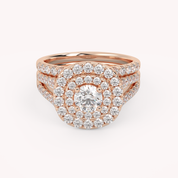 IGI Certified Round Shape Split Shank Double Halo Bridal Set Ring