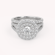 IGI Certified Round Shape Split Shank Double Halo Bridal Set Ring