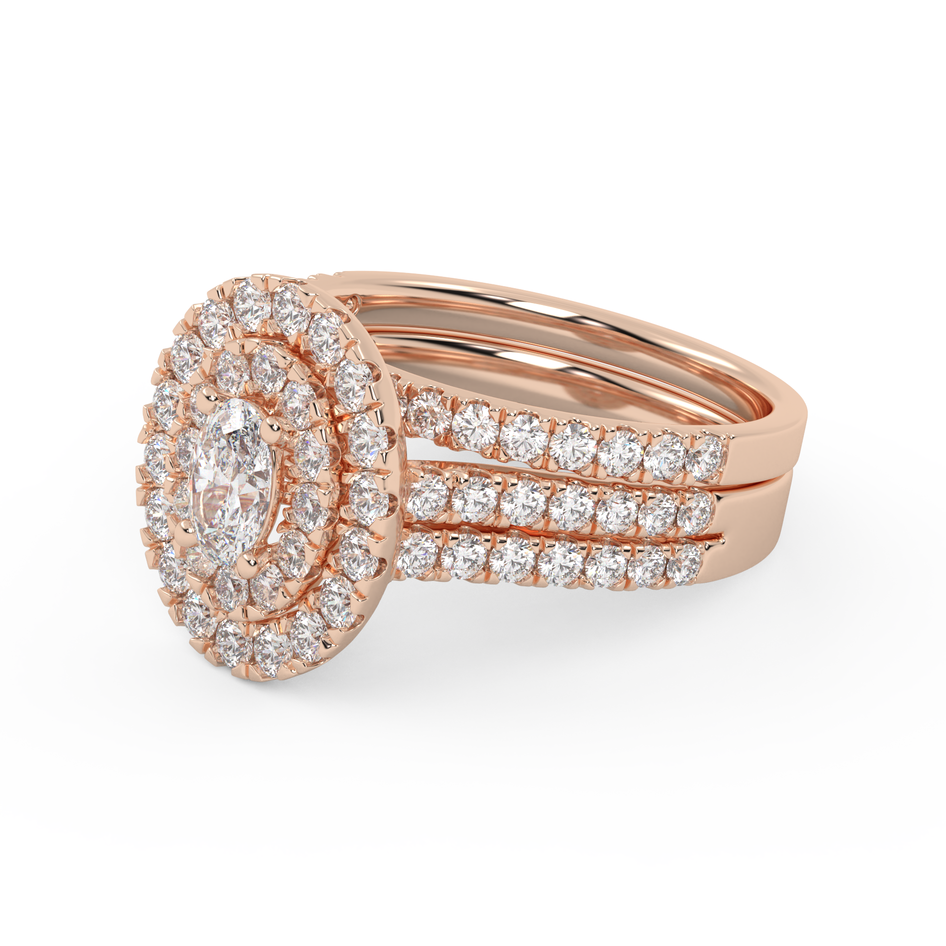 IGI Certified Oval Shape Double Halo Bridal Set Ring