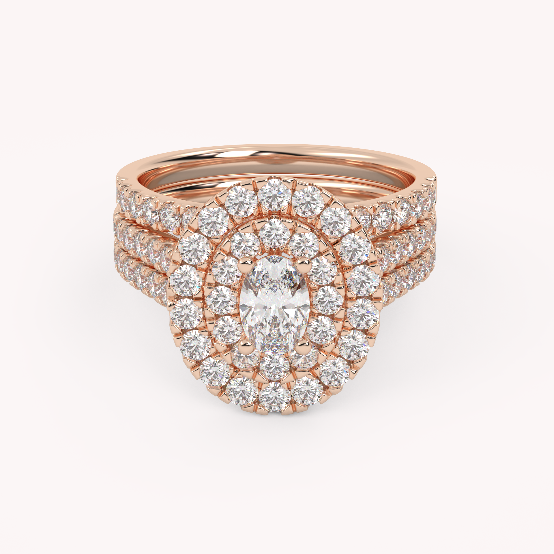 IGI Certified Oval Shape Double Halo Bridal Set Ring