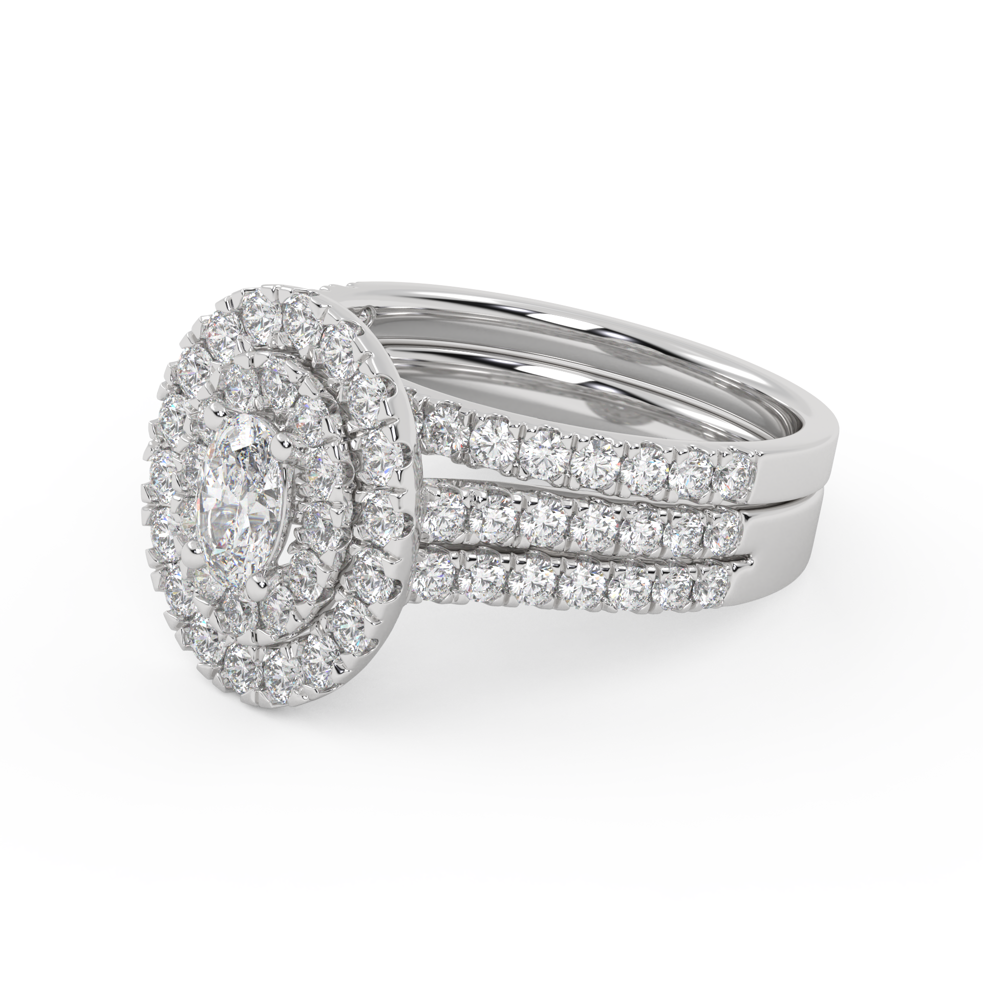 IGI Certified Oval Shape Double Halo Bridal Set Ring