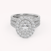 IGI Certified Oval Shape Double Halo Bridal Set Ring
