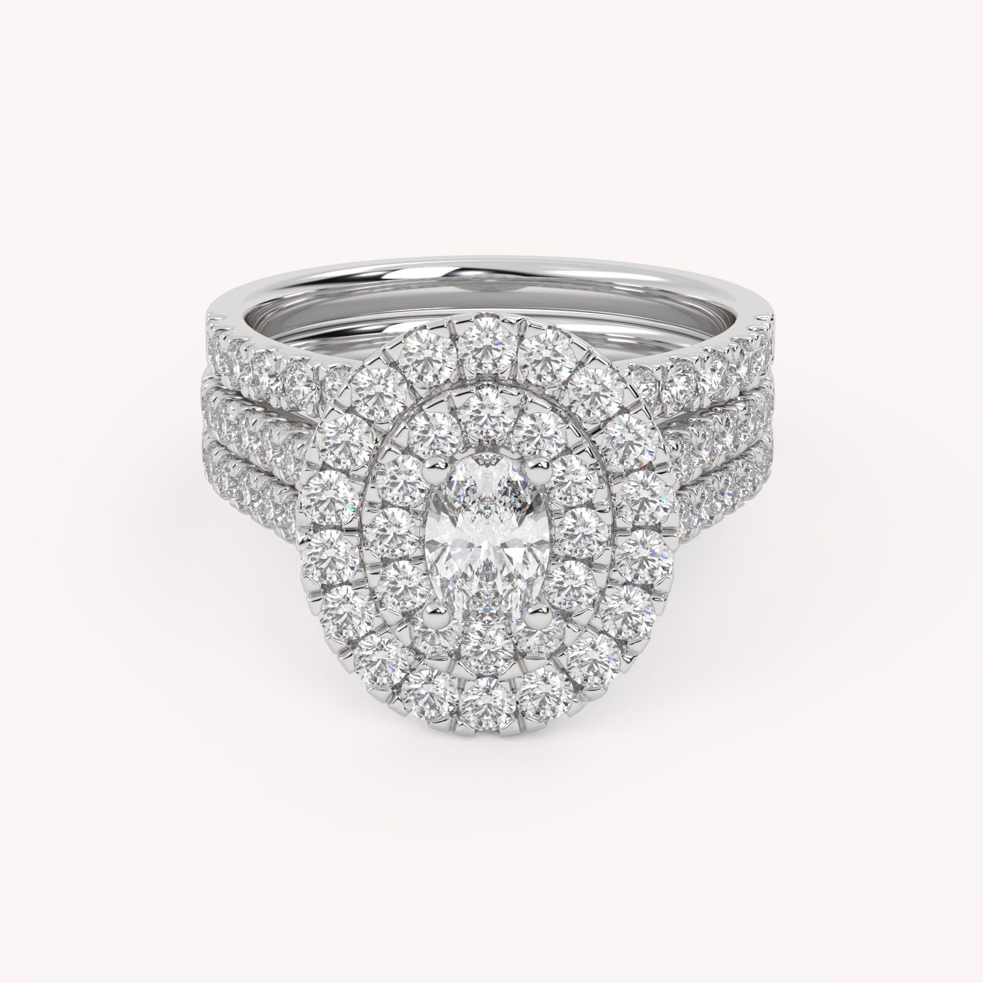 IGI Certified Oval Shape Double Halo Bridal Set Ring
