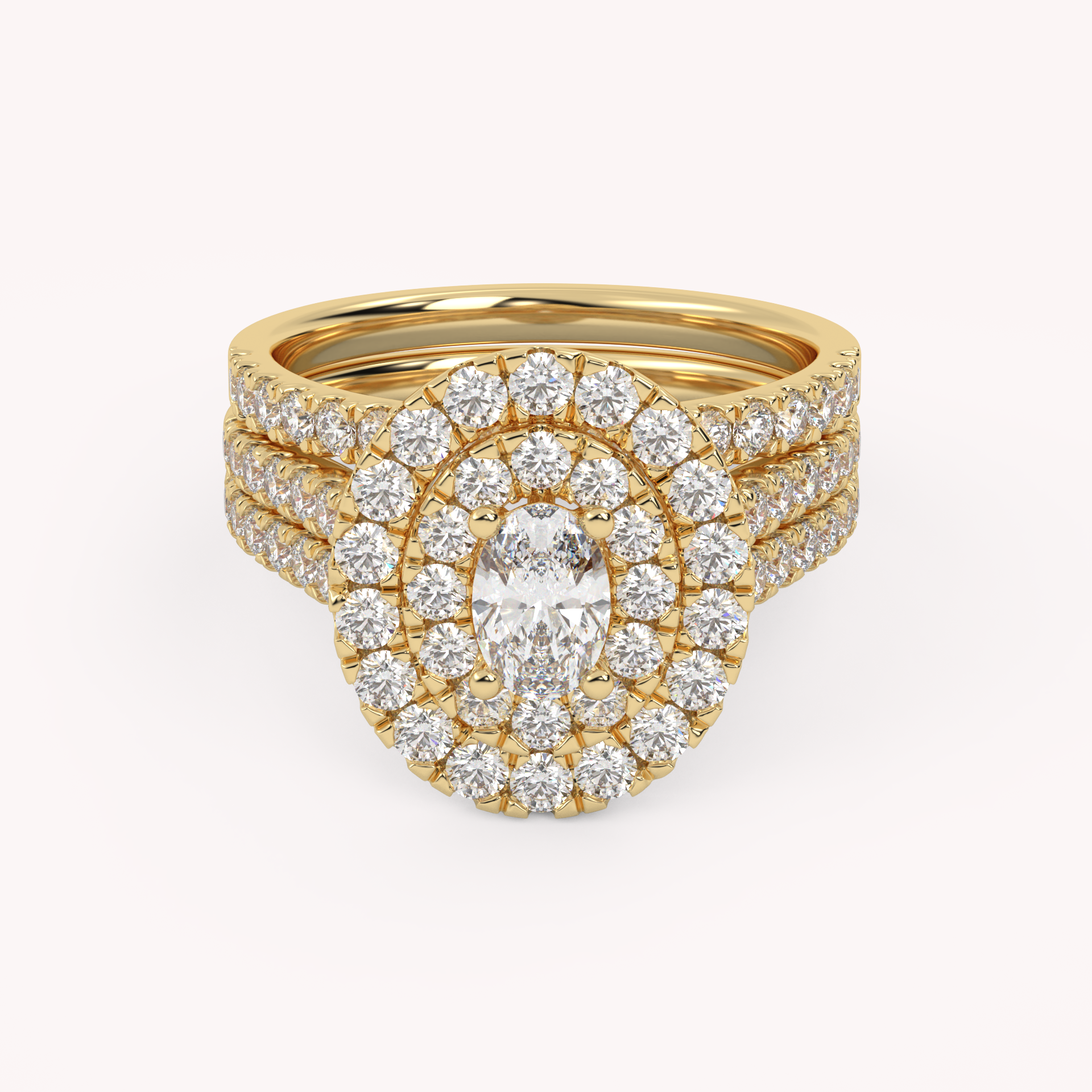 IGI Certified Oval Shape Double Halo Bridal Set Ring