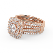 IGI Certified Lab Diamond 3 Row Double Halo Bridal Set Ring