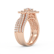 IGI Certified Lab Diamond 3 Row Double Halo Bridal Set Ring