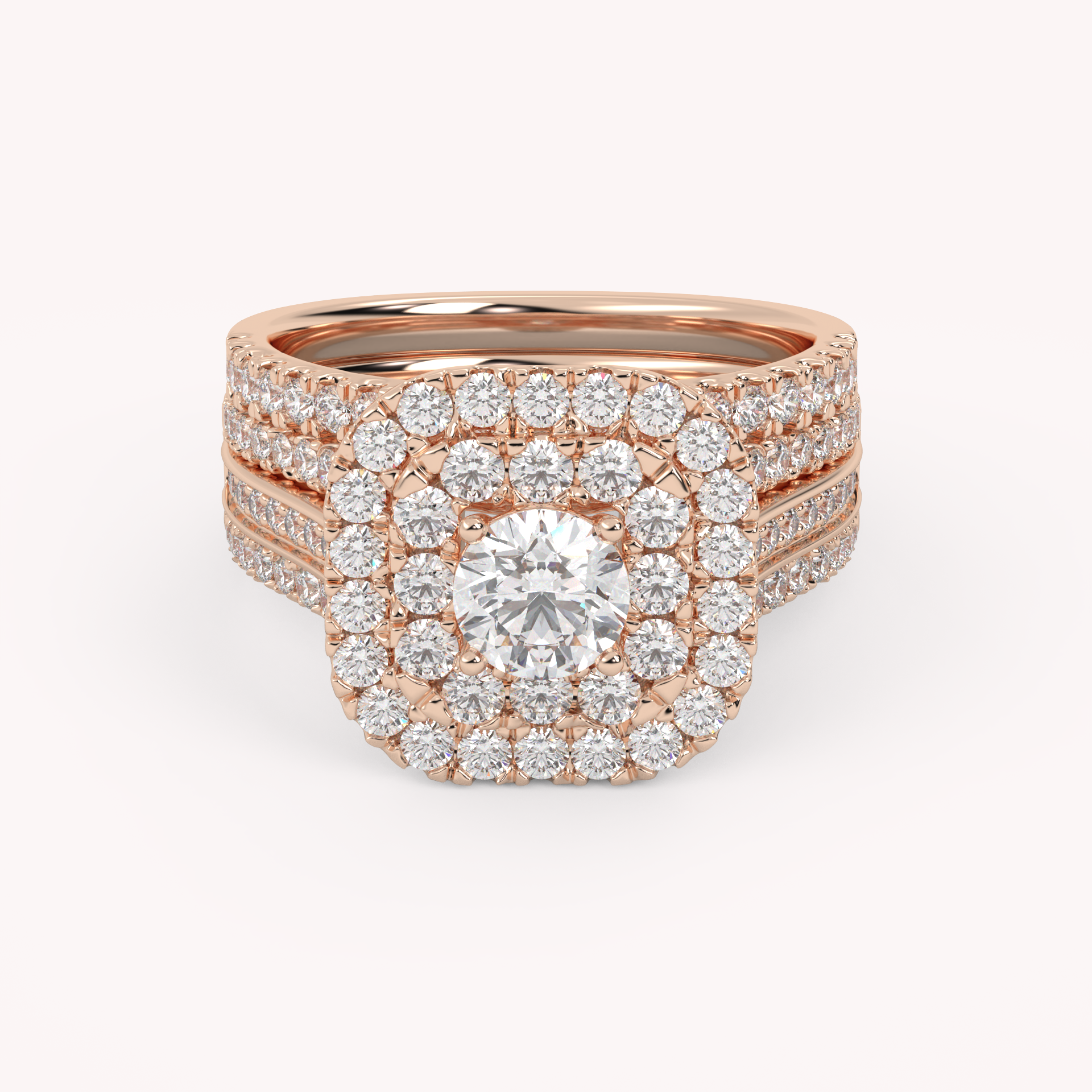 IGI Certified Lab Diamond 3 Row Double Halo Bridal Set Ring