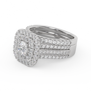 IGI Certified Lab Diamond 3 Row Double Halo Bridal Set Ring
