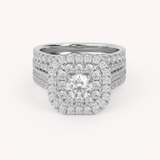 IGI Certified Lab Diamond 3 Row Double Halo Bridal Set Ring