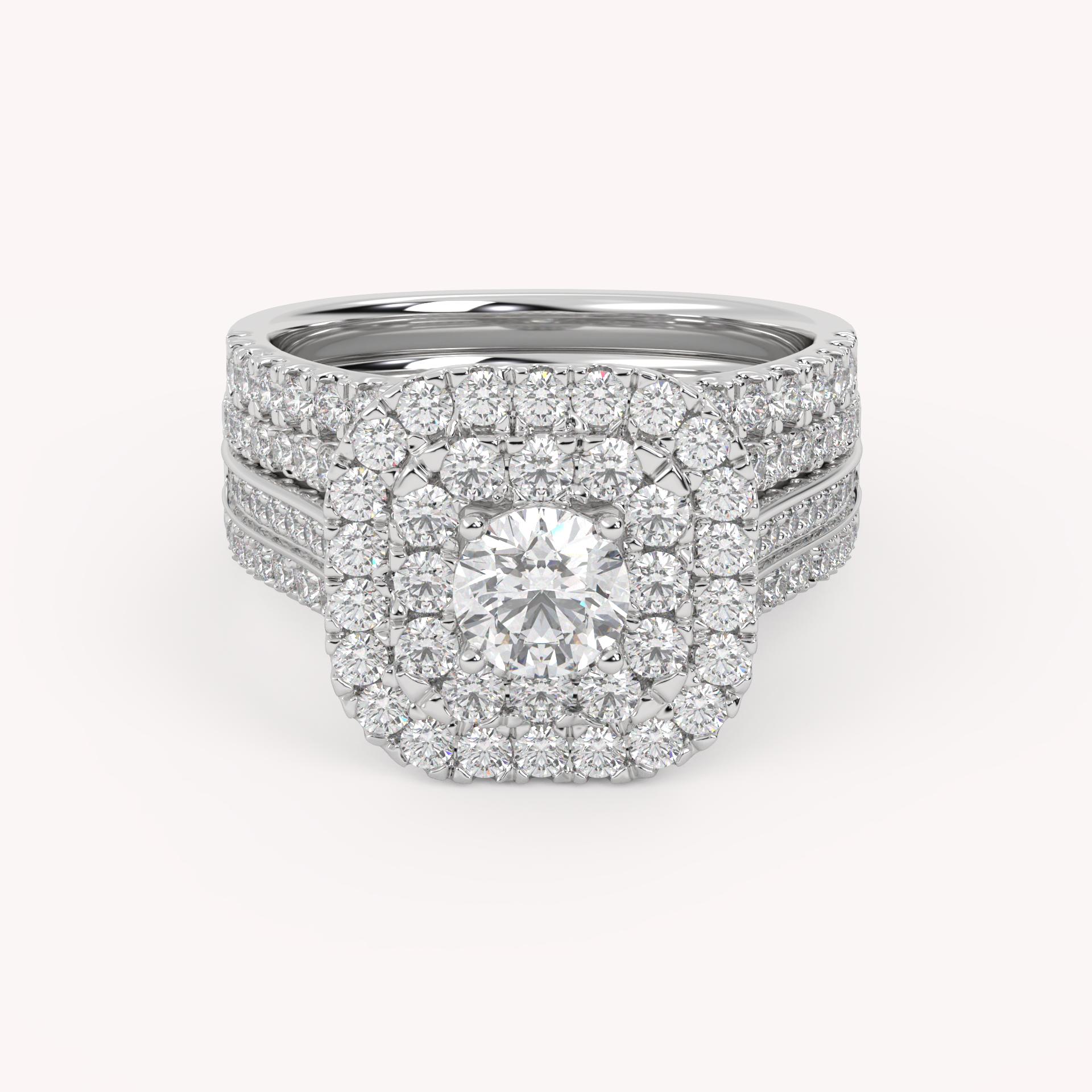 IGI Certified Lab Diamond 3 Row Double Halo Bridal Set Ring