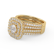 IGI Certified Lab Diamond 3 Row Double Halo Bridal Set Ring