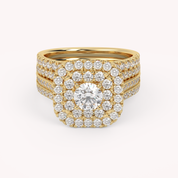 IGI Certified Lab Diamond 3 Row Double Halo Bridal Set Ring