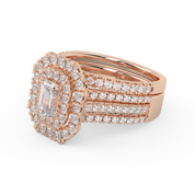 IGI Certified Lab Diamond 3 Row Double Halo Bridal Set Ring