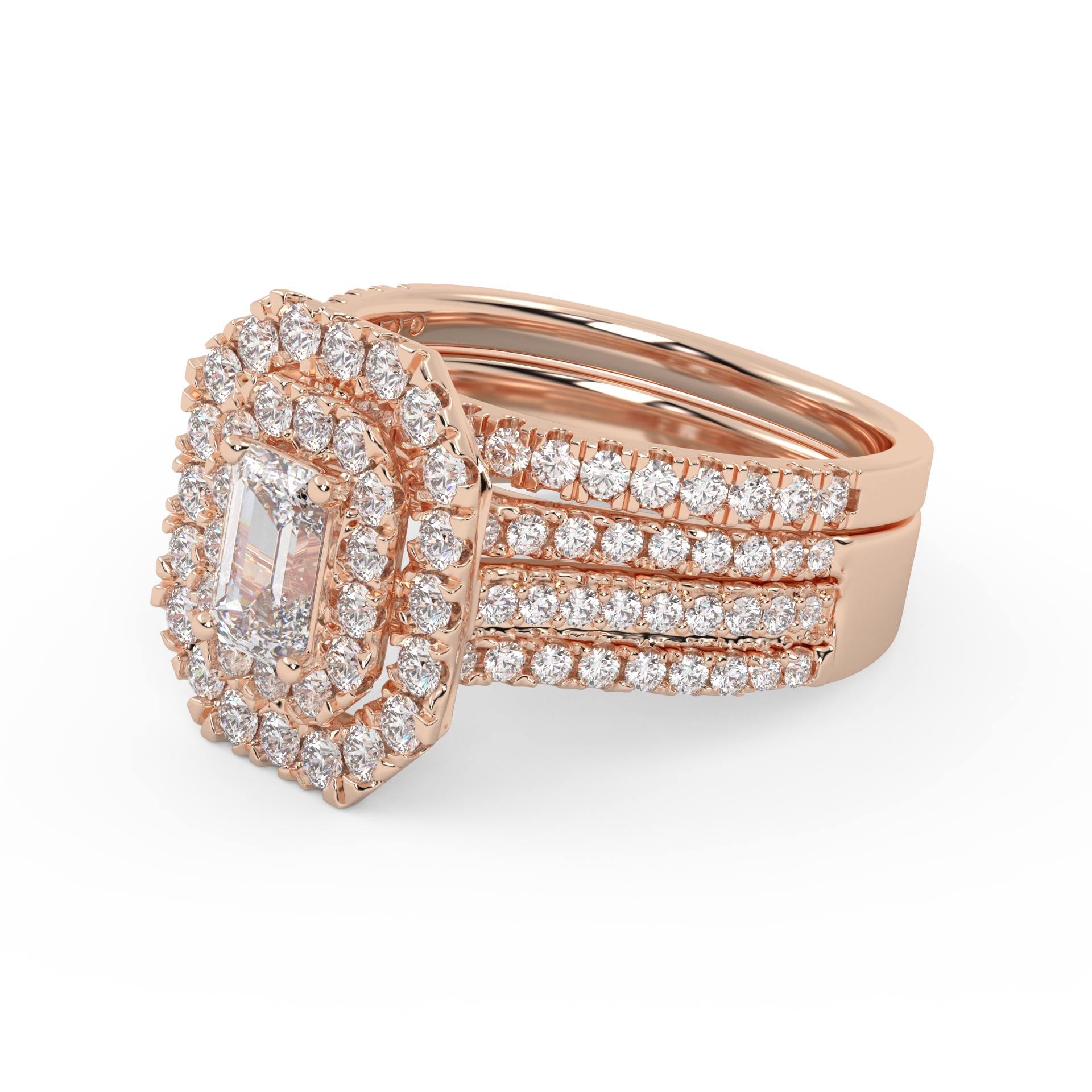 IGI Certified Lab Diamond 3 Row Double Halo Bridal Set Ring