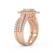 IGI Certified Lab Diamond 3 Row Double Halo Bridal Set Ring