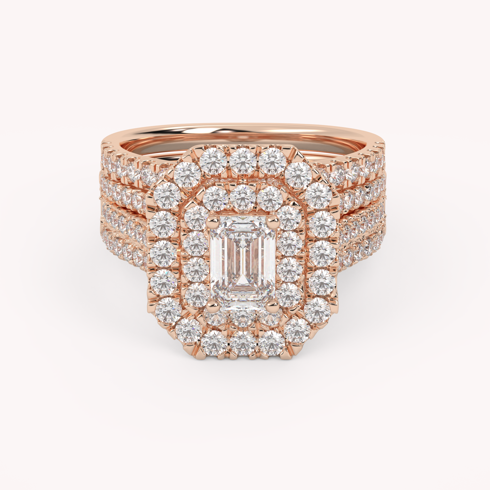 IGI Certified Lab Diamond 3 Row Double Halo Bridal Set Ring