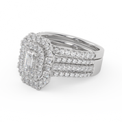 IGI Certified Lab Diamond 3 Row Double Halo Bridal Set Ring