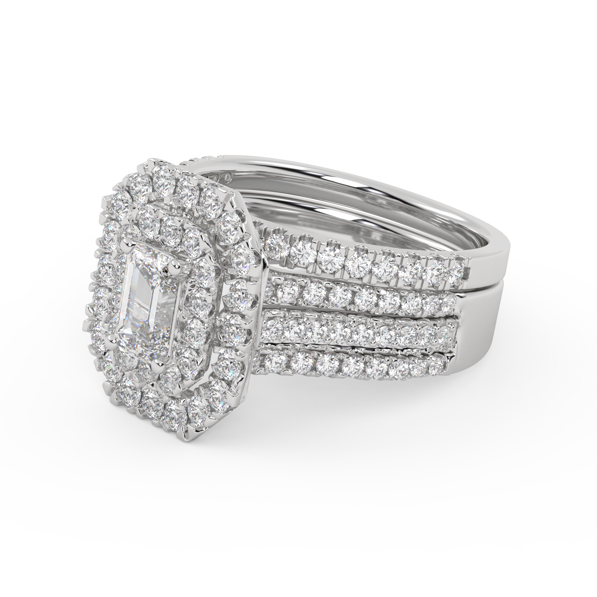IGI Certified Lab Diamond 3 Row Double Halo Bridal Set Ring