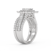 IGI Certified Lab Diamond 3 Row Double Halo Bridal Set Ring