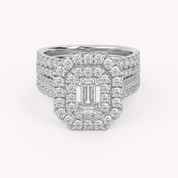 IGI Certified Lab Diamond 3 Row Double Halo Bridal Set Ring