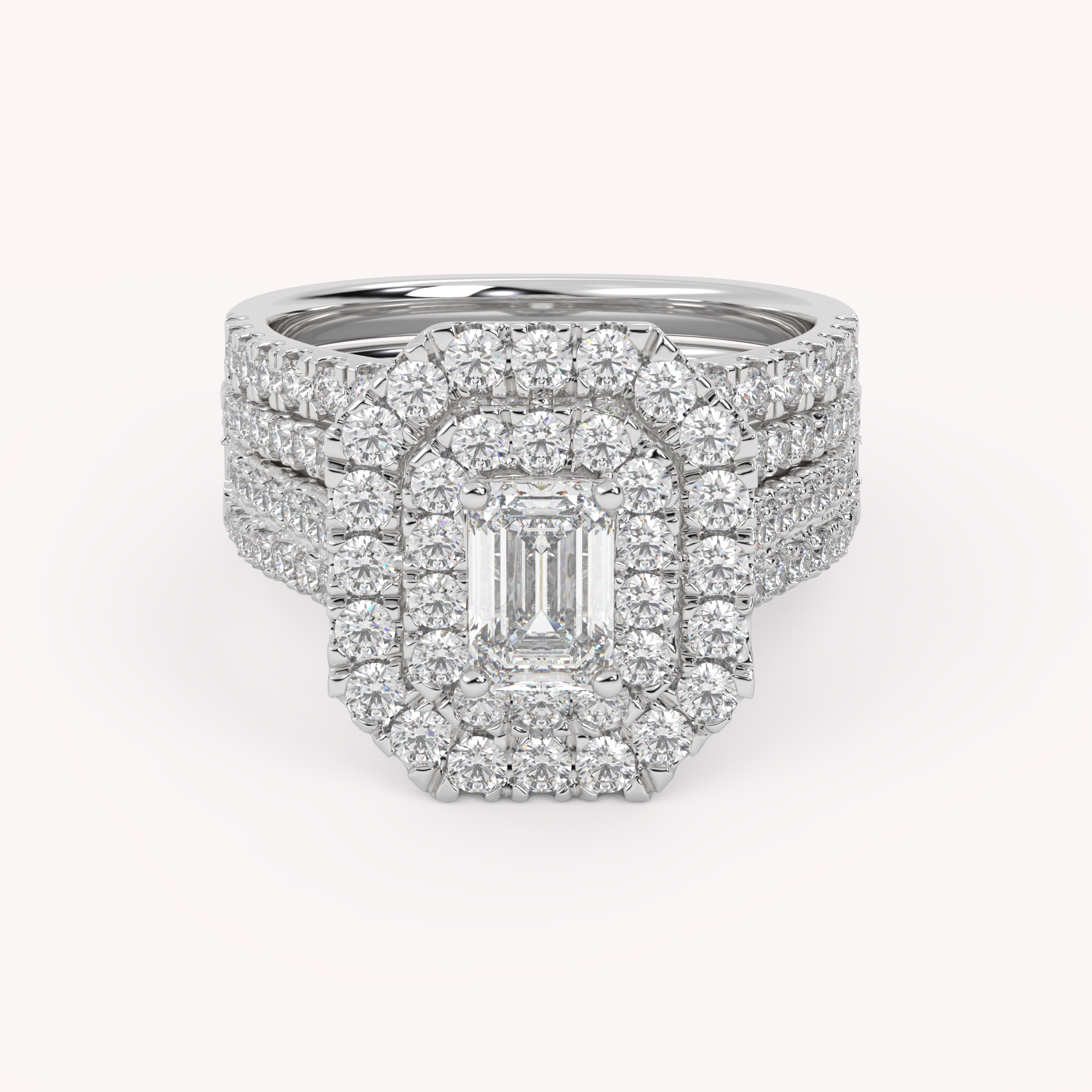 IGI Certified Lab Diamond 3 Row Double Halo Bridal Set Ring