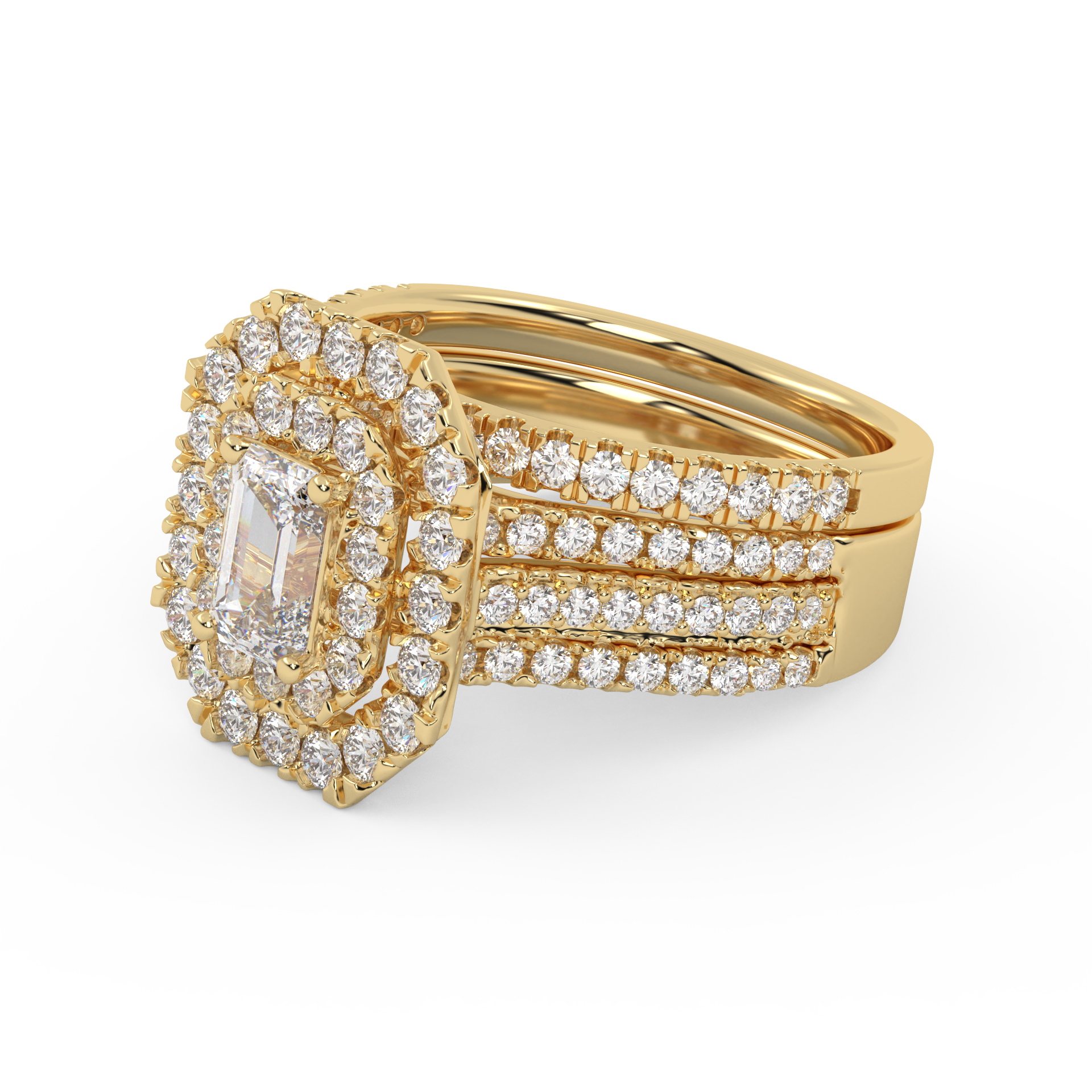 IGI Certified Lab Diamond 3 Row Double Halo Bridal Set Ring