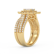 IGI Certified Lab Diamond 3 Row Double Halo Bridal Set Ring