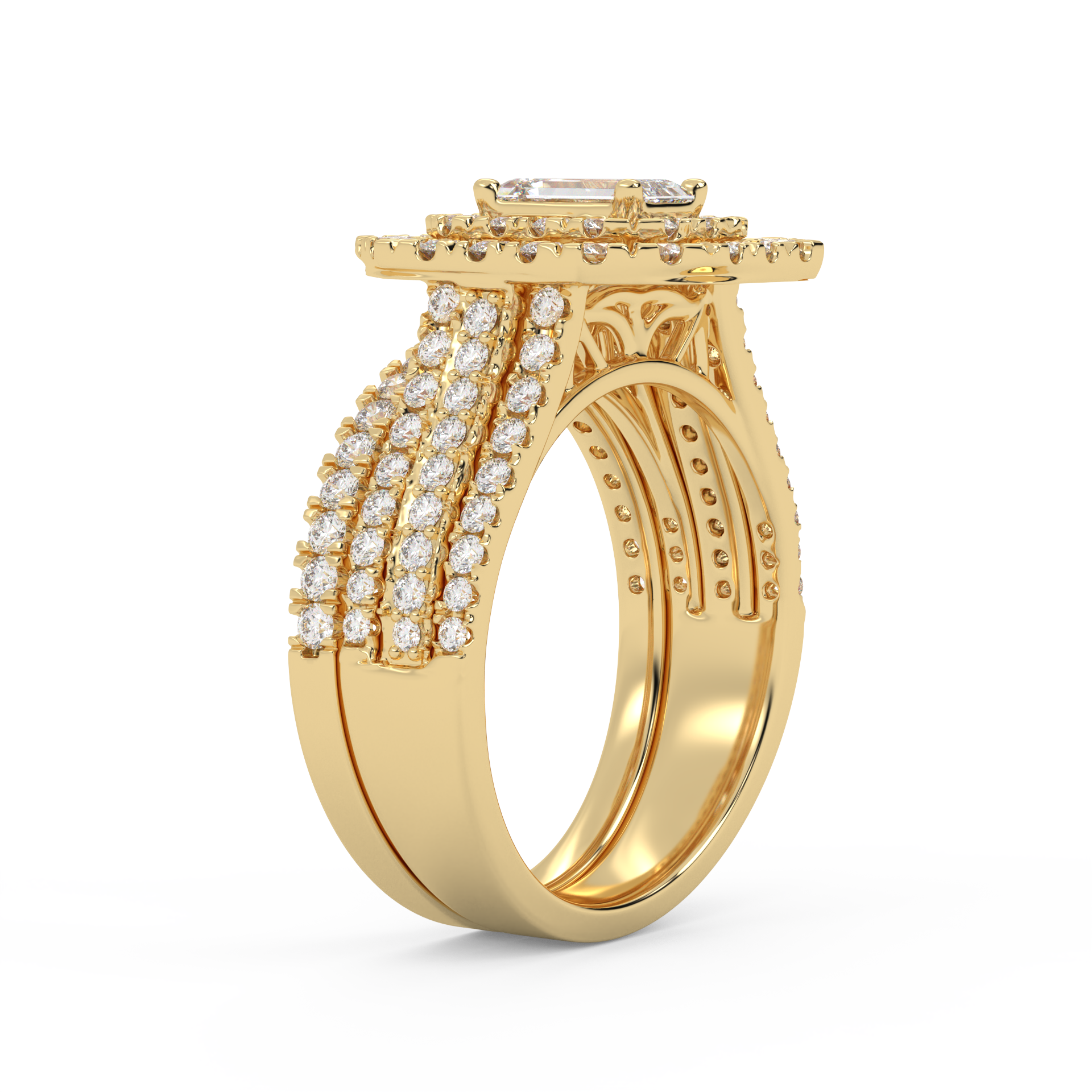 IGI Certified Lab Diamond 3 Row Double Halo Bridal Set Ring