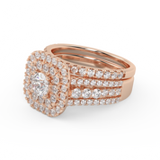 IGI Certified Lab Diamond 3 Row Double Halo Bridal Set Ring