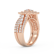 IGI Certified Lab Diamond 3 Row Double Halo Bridal Set Ring