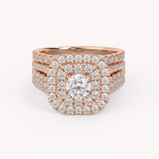 IGI Certified Lab Diamond 3 Row Double Halo Bridal Set Ring