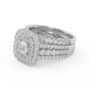 IGI Certified Lab Diamond 3 Row Double Halo Bridal Set Ring