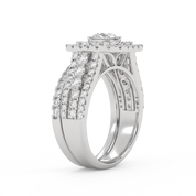 IGI Certified Lab Diamond 3 Row Double Halo Bridal Set Ring