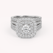 IGI Certified Lab Diamond 3 Row Double Halo Bridal Set Ring