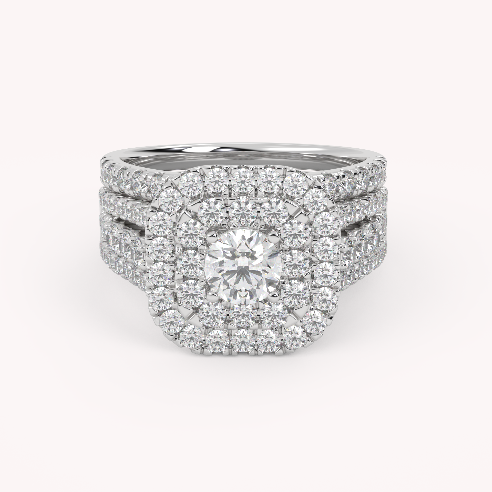 IGI Certified Lab Diamond 3 Row Double Halo Bridal Set Ring