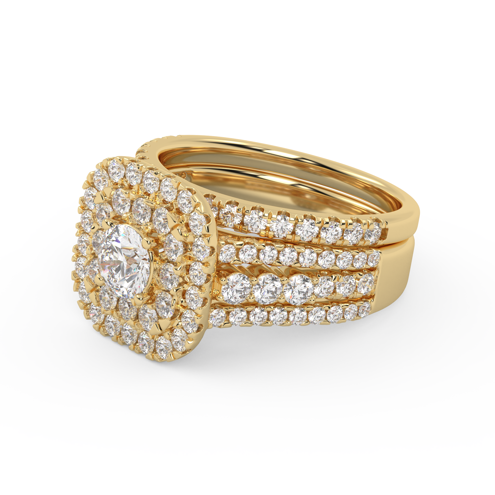 IGI Certified Lab Diamond 3 Row Double Halo Bridal Set Ring