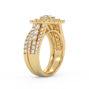 IGI Certified Lab Diamond 3 Row Double Halo Bridal Set Ring